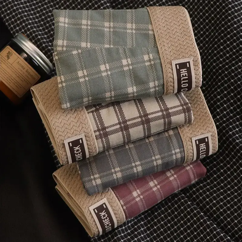 4-Piece Men's Checkered Printed Retro Boxer Shorts, Soft, Comfortable, Breathable Underwear, Men's Seamless Boxer Shorts
