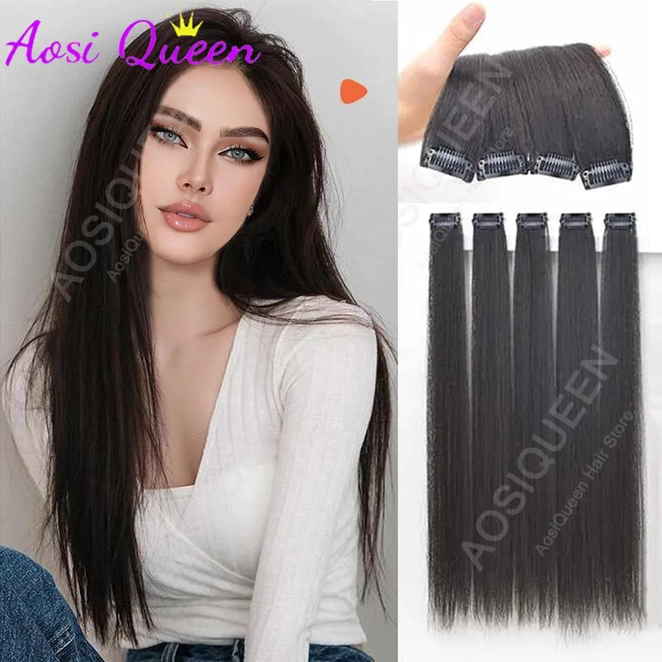 5pcs/Set Hair 1Clips Hair Extensions For Women 24Inches Long Straight Synthetic Fiber Wigs Suitable For Daily And Party Occasion
