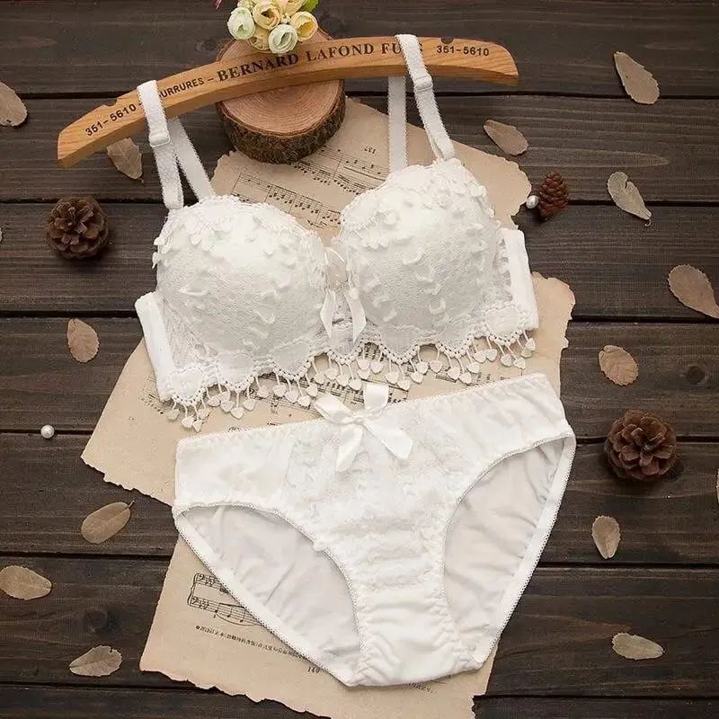 Women Lingerie Set Underwire Tassel Lace Push‑Up Bra With Removable Pads Bow Soft Multi‑Color Comfort Ladies Intimate Underwear