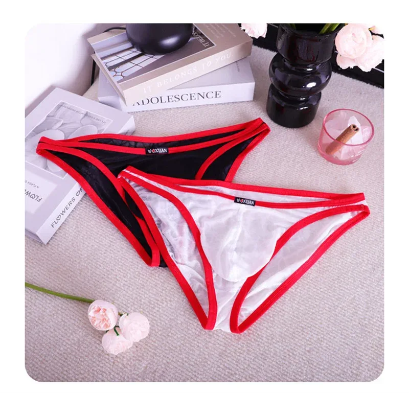 3PCS Lace Convex Briefs Men's Briefs Transparent Sexy Low Waist Mesh Quick-drying Solid Color Breathable Men Underwear
