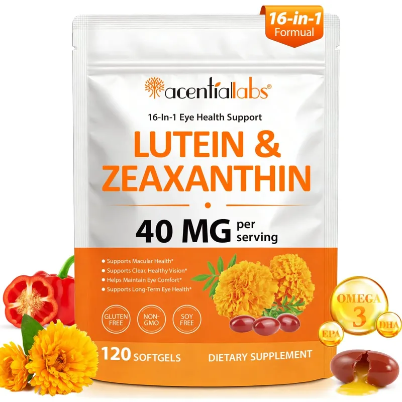 Acentiallabs Lutein-Zeaxanthin-Kapseln, 40 mg Lutein und 8 mg Zeaxanthin, 120-Count-Blaulichtfilter, Makulaschutz-Augenpflege