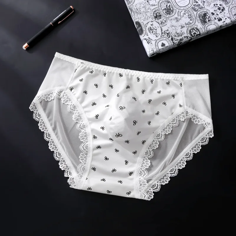 Sexy Lace Mens Briefs 3D Pouch Floral Edge High Elastic Sweet Heart Bow Print Mesh Splicing Underwear