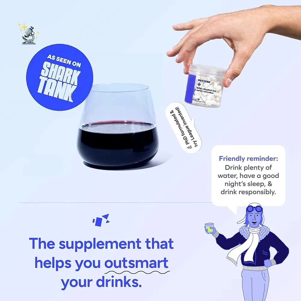 Restore After-Alcohol Aid Drink Supplement with DHM + L-Cysteine - Feel Better After Drinking & Support Your Liver - 36 Capsules