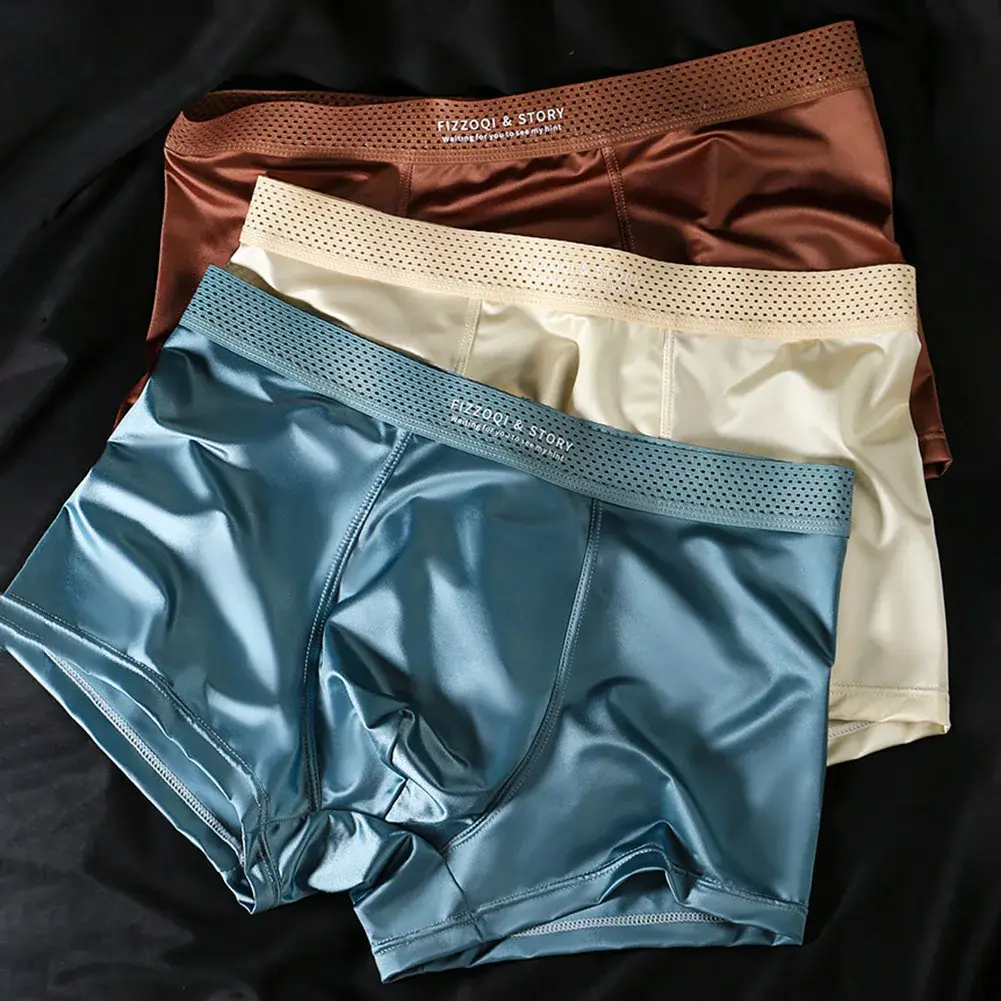 1pc Männer Satin-wie Eis Seide Boxer Glatte Höschen Aushöhlen Bund Unterhose Atmungs Einfarbig Unterwäsche Stamm