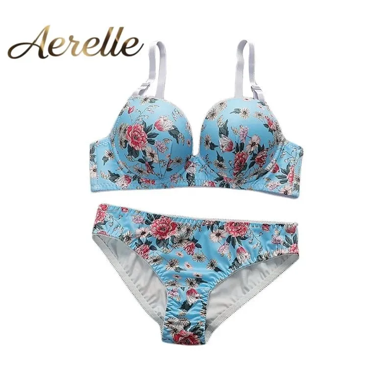 Teen Girls Floral Print Underwire Bra Set Women Floral Brassiere 2Pcs Lingerie Intimates — image 1