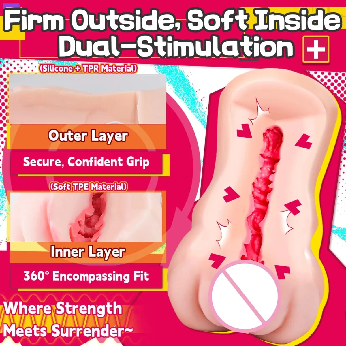 YUU Tight Vaginal Lifelike Masturbator for Men with Powerful 10 Vibration Sex Machine Onahole Dual Layer Firm Soft Waterproof