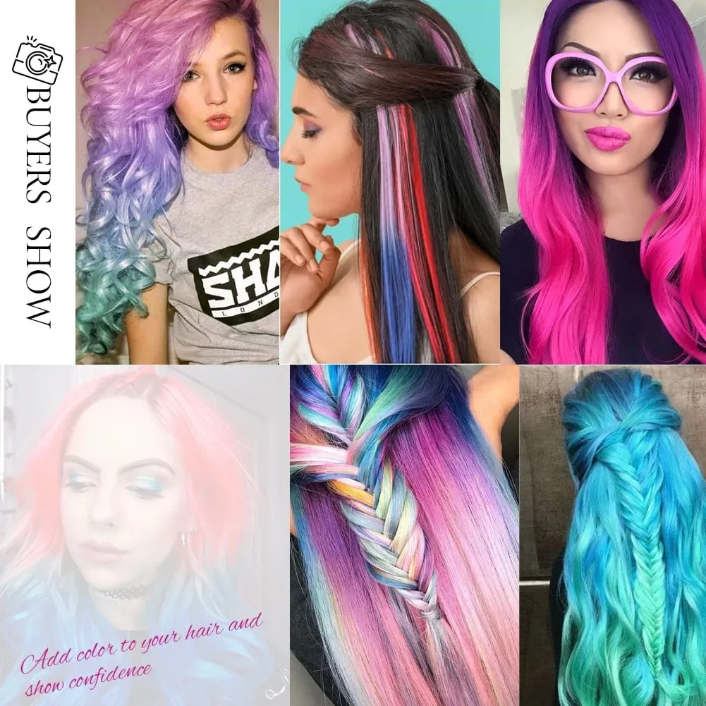 Extensions de cheveux synthétiques à clips, postiches colorées à reflets de fête pour filles, cheveux lisses multicolores de 18 pouces, 5 pièces/ensemble