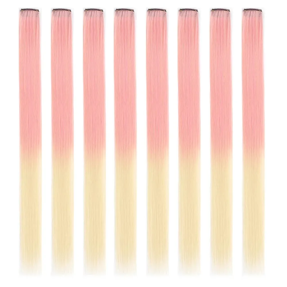 8pcs/pack Colored Party Highlights Clip in Hair Extensions for Girls 22 inches Multi-colors Straight Hair Synthetic Hairpieces