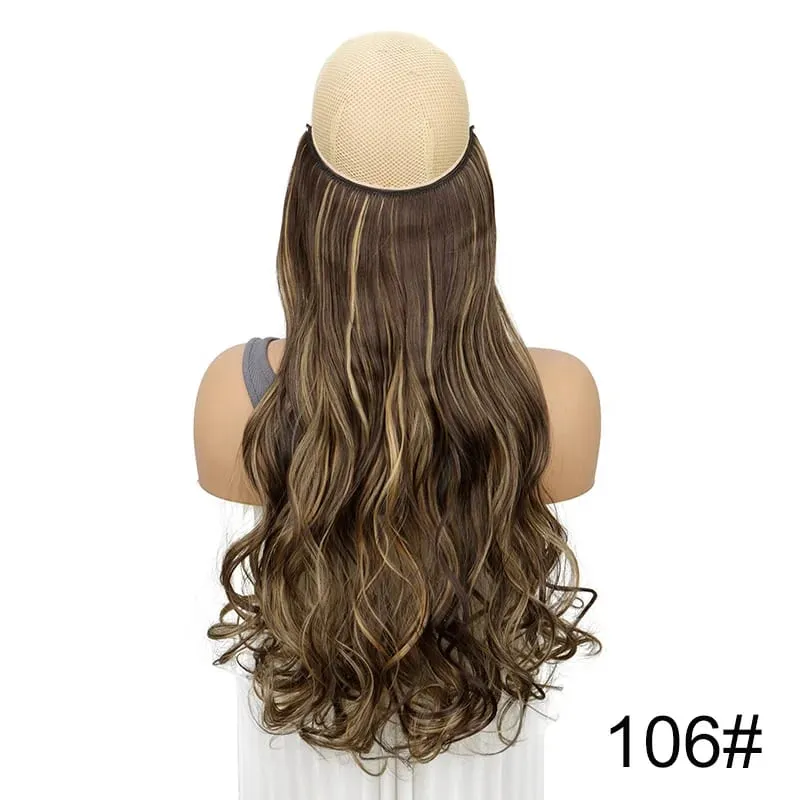 18Inch Synthetic Long Curly Fish Line Hairpiece Invisible Wire Halo Hair Extensions Heat Resistant Fluffy for Daily Styling