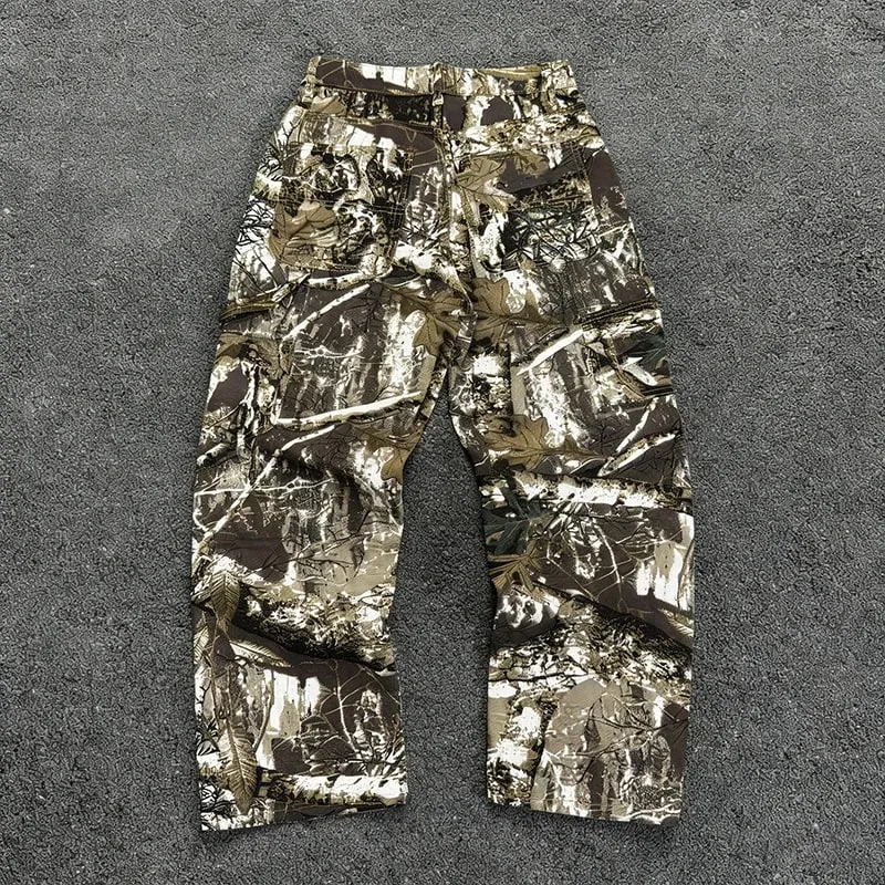 Mænds gren Camouflage jeans i amerikansk stil Gamle vaskede brede ben Retro løs mode trend Street straight jeans Camo bukser Y2K