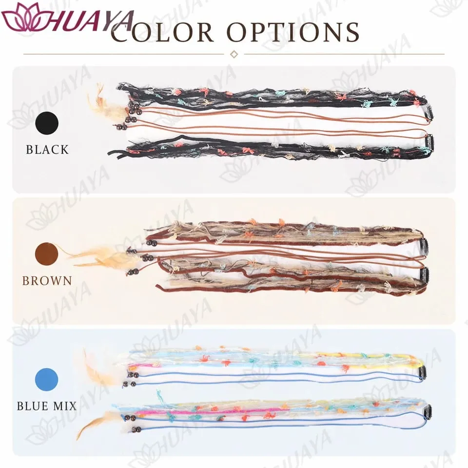 Boho Clip In Synthetic Fiber Hair Extensions Feather Beads Yarn Braids Hair Accessories Festival Hair Pieces for Women — image 4