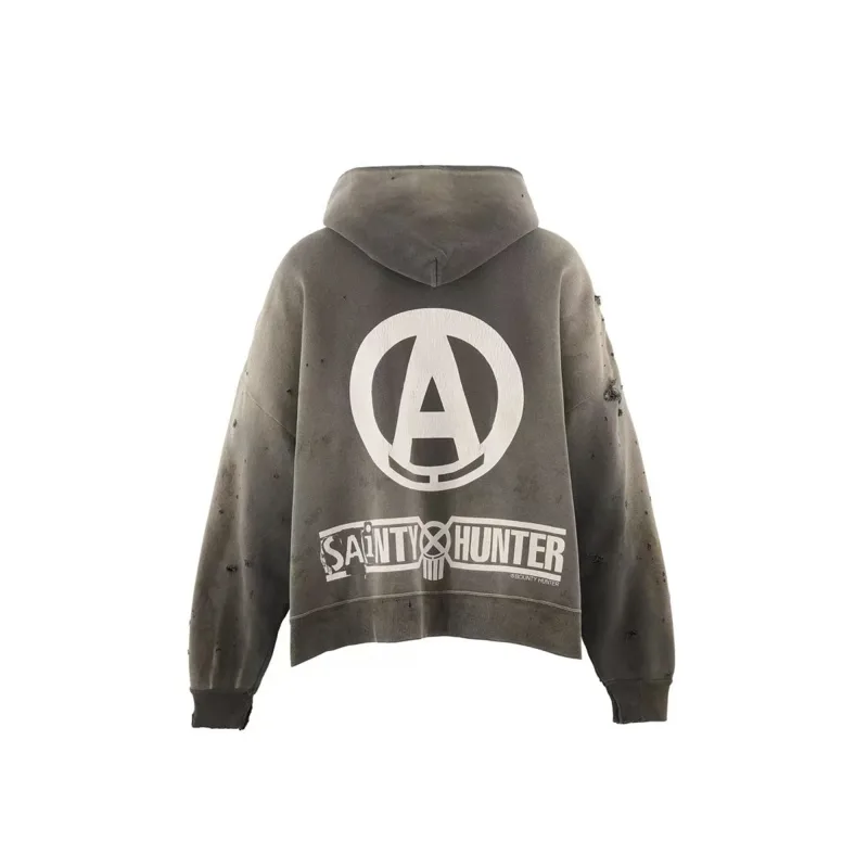 Mx6 × 26SS Zipper Retro Vintage New Letter Print Pocket Distressed Washed Cotton Hooded Sweatshirt Sweater Hoodies For Men