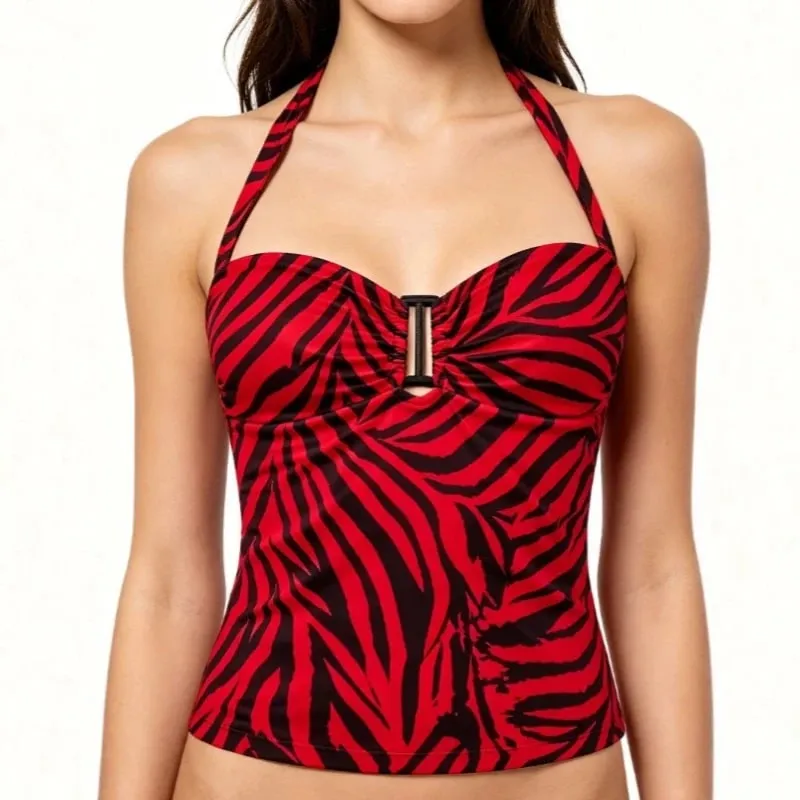 Red Black Stripe Halter Top for Women Sexy Hollow Out Backless Sleeveless Waist Cinched Camisole Summer Vintage Cosplay Costume