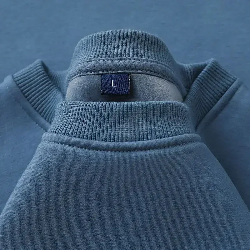 Sudadera gruesa de felpa de algodón de 600G, suéter fino de felpa pesado, suéter de cuello redondo sólido, suéter cálido para otoño e invierno
