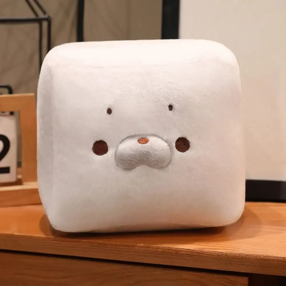 Cute Seal Expression Plush Doll Toy Square Soft Tofu-Shaped Cushion Tofu-Shaped Bag Charm Home Decoration