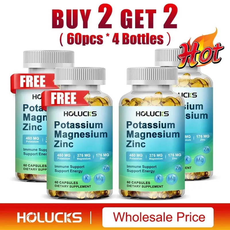 Potassium Magnesium Zinc Capsules - Bone & Heart Health Supplement Sleep Support Muscle Relaxation Stress & Anxiety Relief