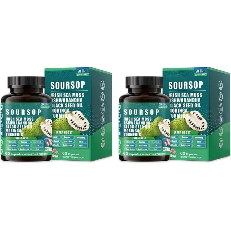20‑IN‑1 Irish Sea Moss Capsules with Soursop Vitamin C & Vitamin D3 Immune Health & Digestive Support Plant‑Based 60 Capsules