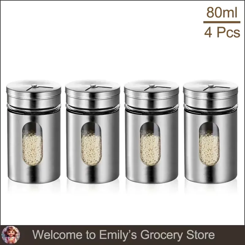 Stainless Steel Spice Shaker Seasoning Cans Rotate Camping Barbecue Jars Spice Storage Box Salt Sugar Pepper Storage Bottle