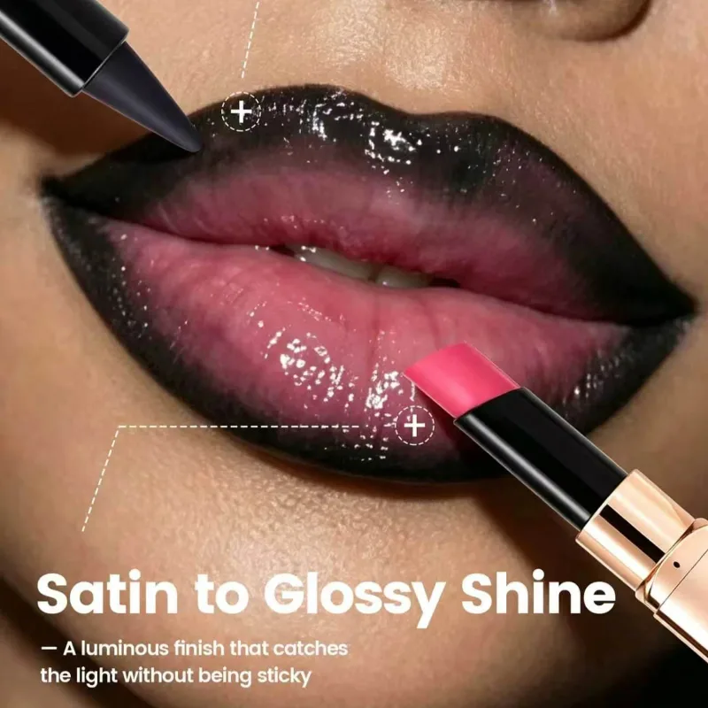 Dual-Ended 2-in-1 Lip Liner Lipstick Waterproof Matte & Satin Finish Slanted Tip Moisturizing Lip Pencil Long Lasting