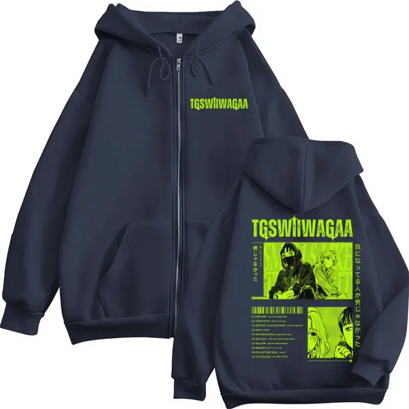 The Guy She Was Interested in Wasn't A Guy At All Anime Zipper Hoodies Men's Clothing Zip Up Hooded Sweatshirts Jackets Coats