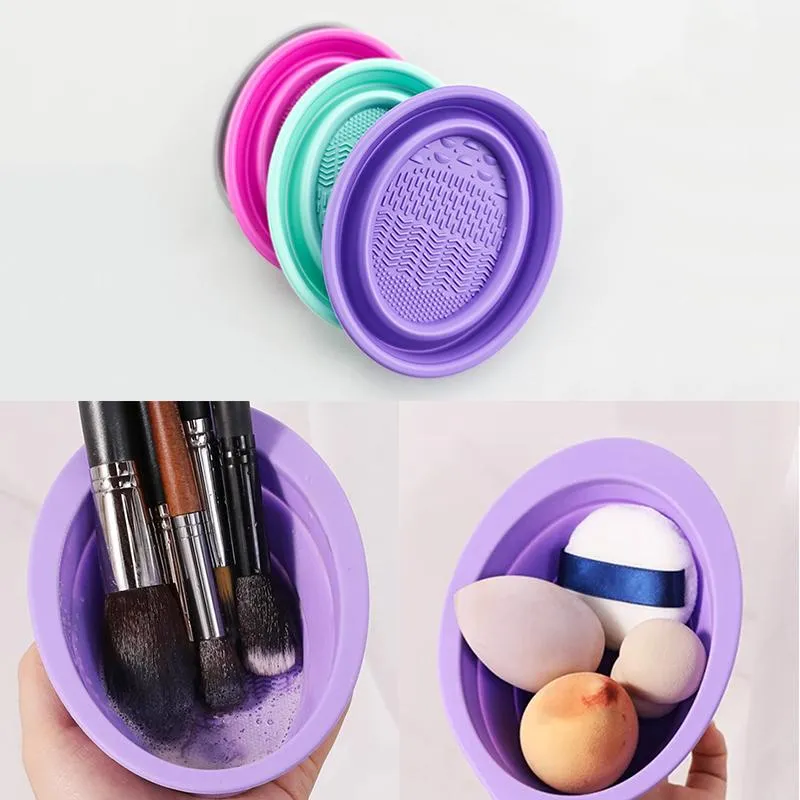 Wash Clean Mat Beauty Tools Scrubber Box Soft Silicone Makeup Brush Cleaner Folding Powder Puff Cleaning Bowl Eyeshadow Brushes