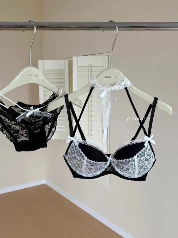 Dámská sada spodního prádla Krajková podprsenka a soupravy kalhotek 2dílné krajkové oblečení push-up s bezdrátovými babydoll
