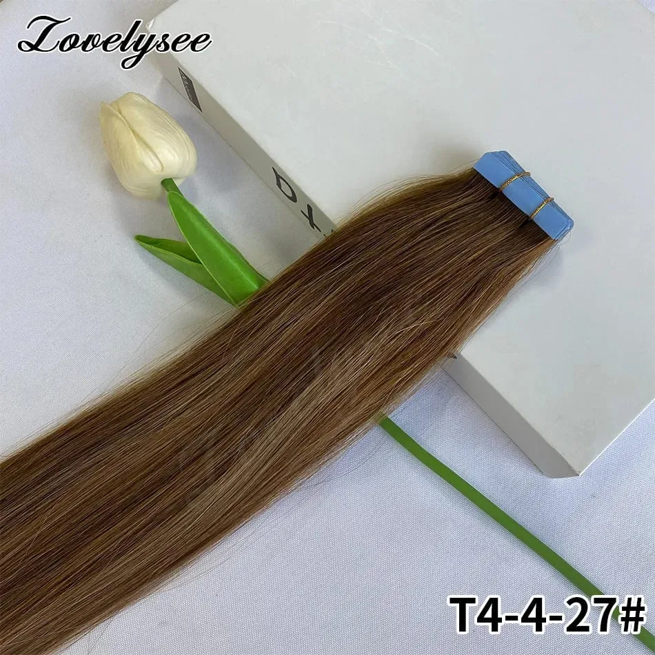 Luxurious Highlight Invisible Tape In Hair Extensions Human Hair Injection Pu Tape In Straight Hair Extensions Thick Ends