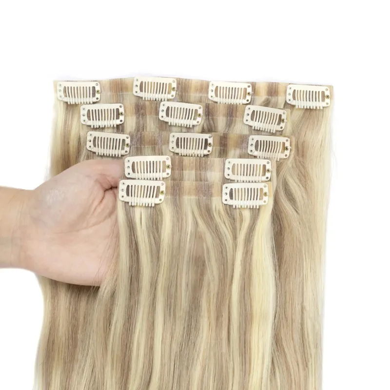 Invisible Thick PU Clip in Hair Extensions Real Human Hair Straight Remy Hair Clip in Hair Extensions 7pcs for Women Daily Use