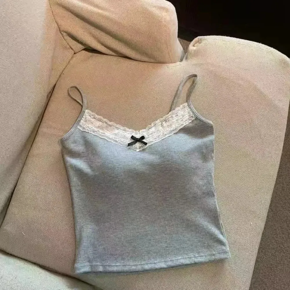 Sweet Sleeveless Suspender Vest Underwear With Padded Cups Camisole Slim Fitted Tops Daily Use