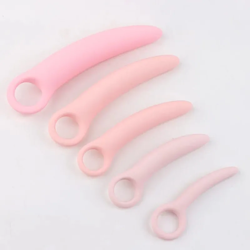 1 Set 5pcs Soft Silicone Small Ivory Pull Ring Vaginal Dilator Set Vaginismus Anal Plug toys Dilator Vagina Anal Sex Product