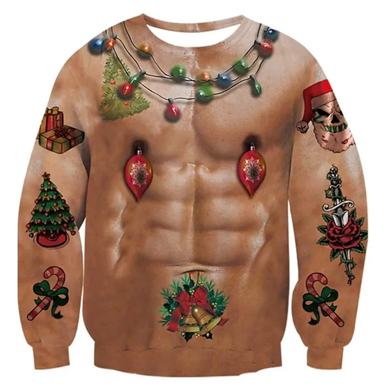 Suéter feo de Navidad, sudaderas divertidas con estampado 3D de patrón muscular para hombres, nueva moda, jersey, disfraz de fiesta, regalo de Navidad — image 8