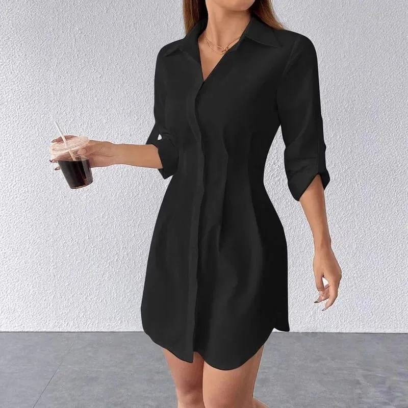 Women Long Sleeve Shirt Dress Fall Winter Open Cardigan Turn Down Collar Button Down Casual Midi Dresses