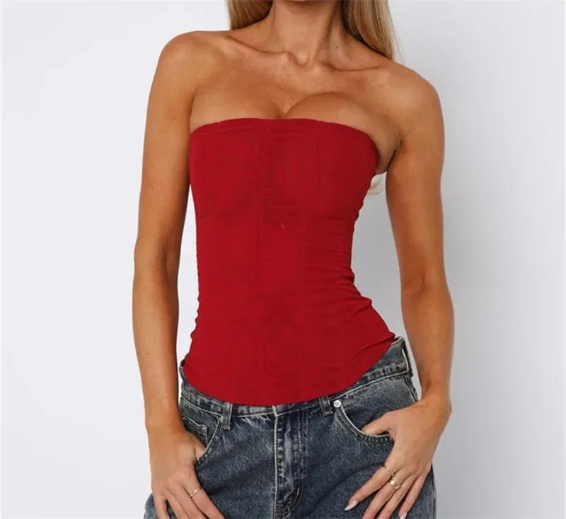 Women Y2K Sexy Slim Vest French High Street Elegant Backless Tank Top Summer Vintage Corset EGirl Solid Color Strapless Tube Top