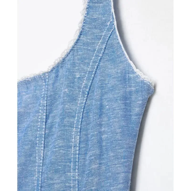 Women's Lace Trim Dress Summer New Square Collar Wide Strap Sleeveless Midi Dress Fashion Casual Female Daily Commute Dresses