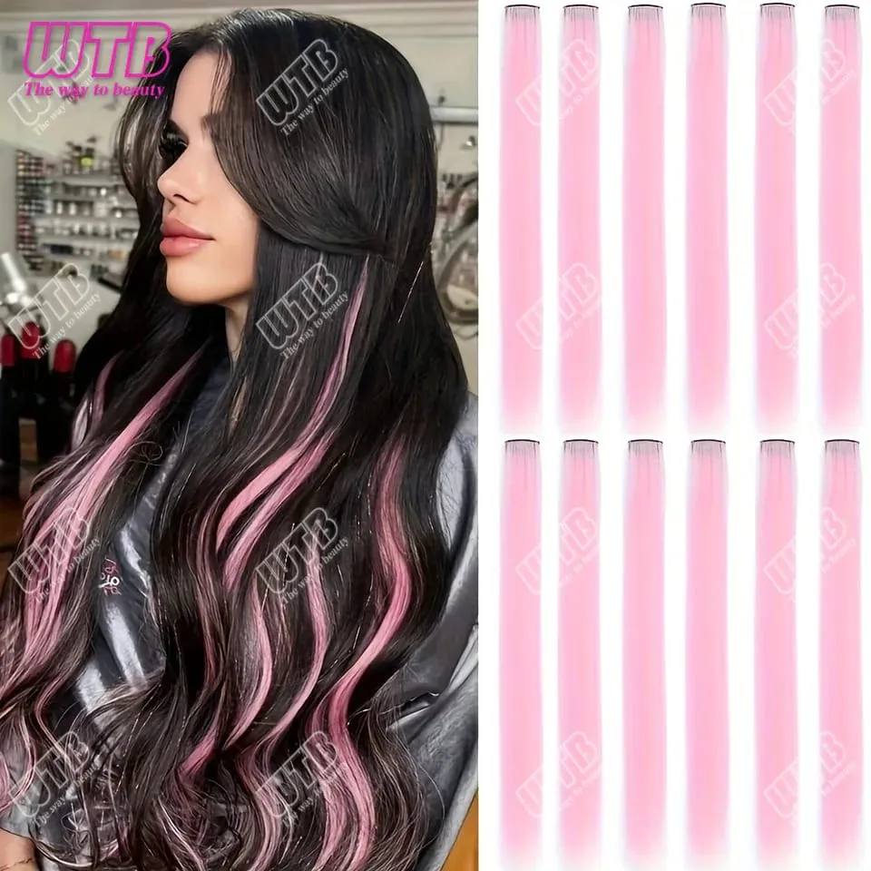 Synthetic Color Hair Extension Wig Christmas Red and Green Hair Extension Piece Single Clip Wig Extension clip in hair