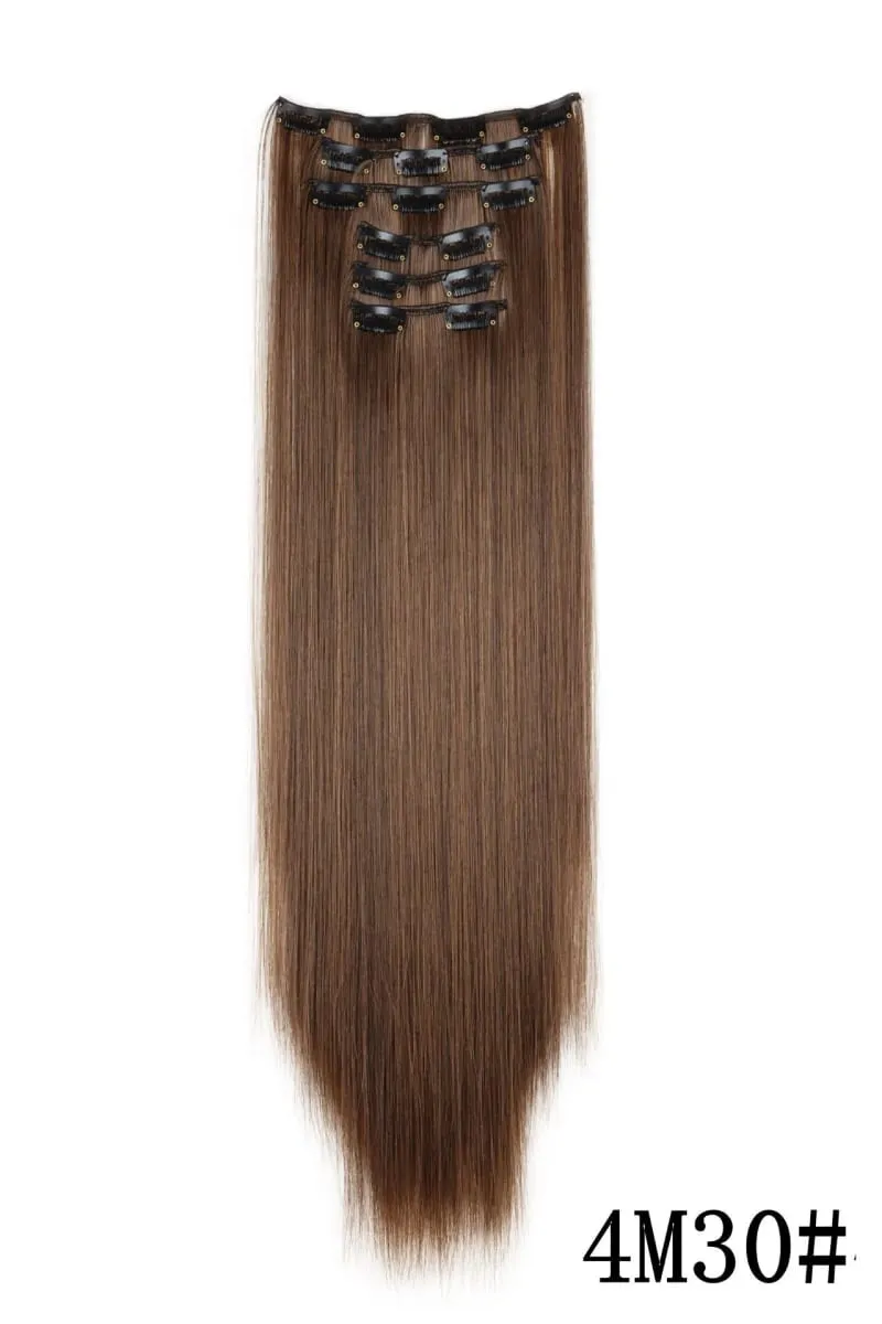 24Inch 16 Clips in Hair Extensions Long Straight Hairstyle Blonde Black Hairpieces Heat Resistant False Hair Daily Use Cosplay