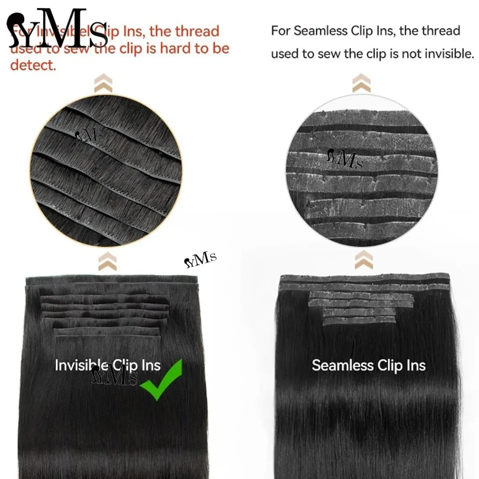 Invisible Edge Clip In Hair Extensions Yaki Straight Human Hair YMS Invisible Seamless PU Clip In Human Hair Extension Skin Weft