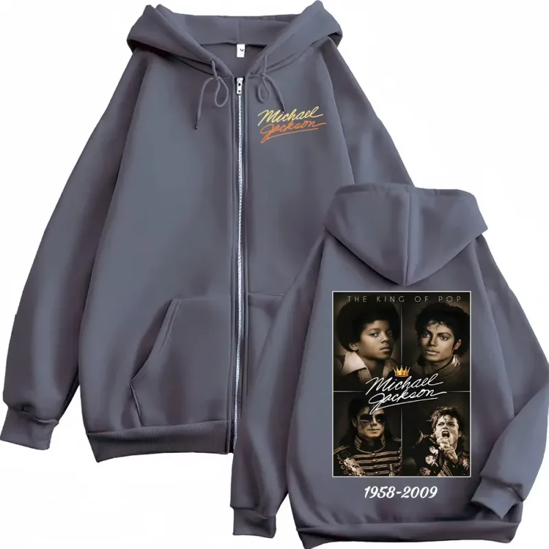The King of Pop Michael Jackson Bad Era Zip Up Hoodies Men's Women Harajuku Street Jacket Sweatshirt Fleece Casual Zipper Hoodie