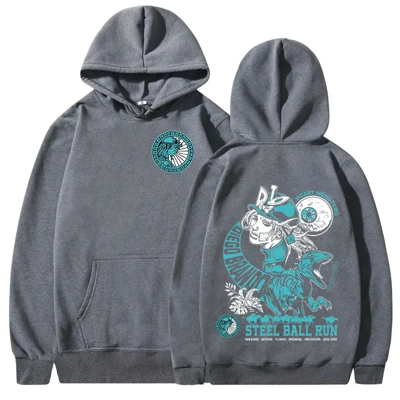 Anime Jojo Bizarre Adventure Hoodies STEEL BALL RUN Diego Brando Manga Graphic Sweatshirts Men's Long Sleeves Fleece Pullovers