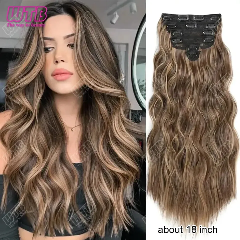 Clip In Hair Extension Synthetic Hair 12Inch 4 PCS Set Wavy Curly Hair Extension Synthetic Hairpieces Para sa Babaeng Babae Araw-araw na Paggamit