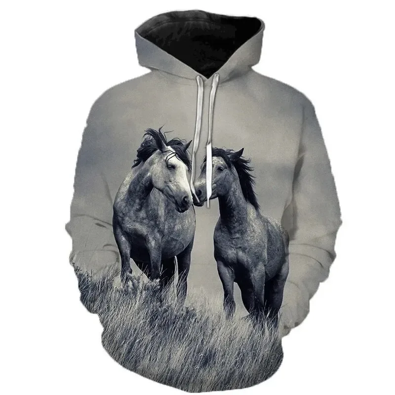 New Style Autumn 3D Printed Men's Hoodie Animal Horse Pullover Loose Sportswear Casual Men's Fashion Pullover Hooded