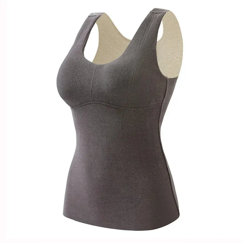 Winter Fleece Thermal Vest for Women Thickened Thermo Lingerie Seamless Soft Warm Inner Wear Female Undershirt With Bra Padded