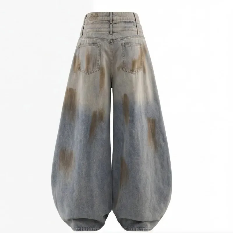 Men 2026 American Vintage Banana Wide Leg Jeans Double Waist Spring Autumn Slim Tall Look Floor Length Casual Denim Pants