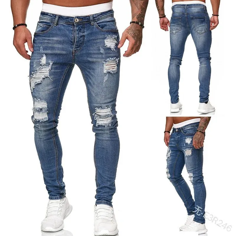 2025 新刺繍スキニーリッピングジーンズ男性綿ストレッチ穴スリムフィットヒップホップデニムパンツカジュアルジーンズ男性のためのジョギング Trouse — image 3