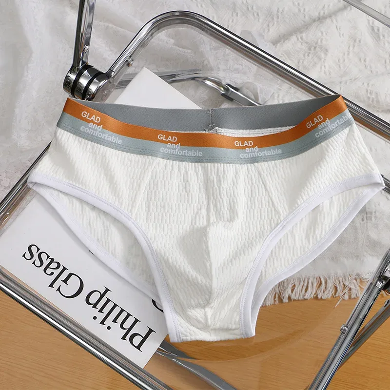 Summer New Men's Solid Color Cotton Briefs, Minimalist Breathable Thin Underwear, Trendy Trunks Male Bikini Underpants 3256812635450502