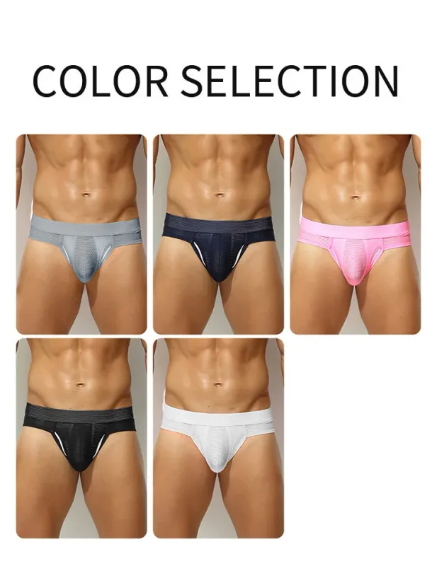 1PC Mesh Breathable Men's Underwear with Fly Pouch Front Open Bulge Separated Pouch Youth Korean Version Youth Briefs