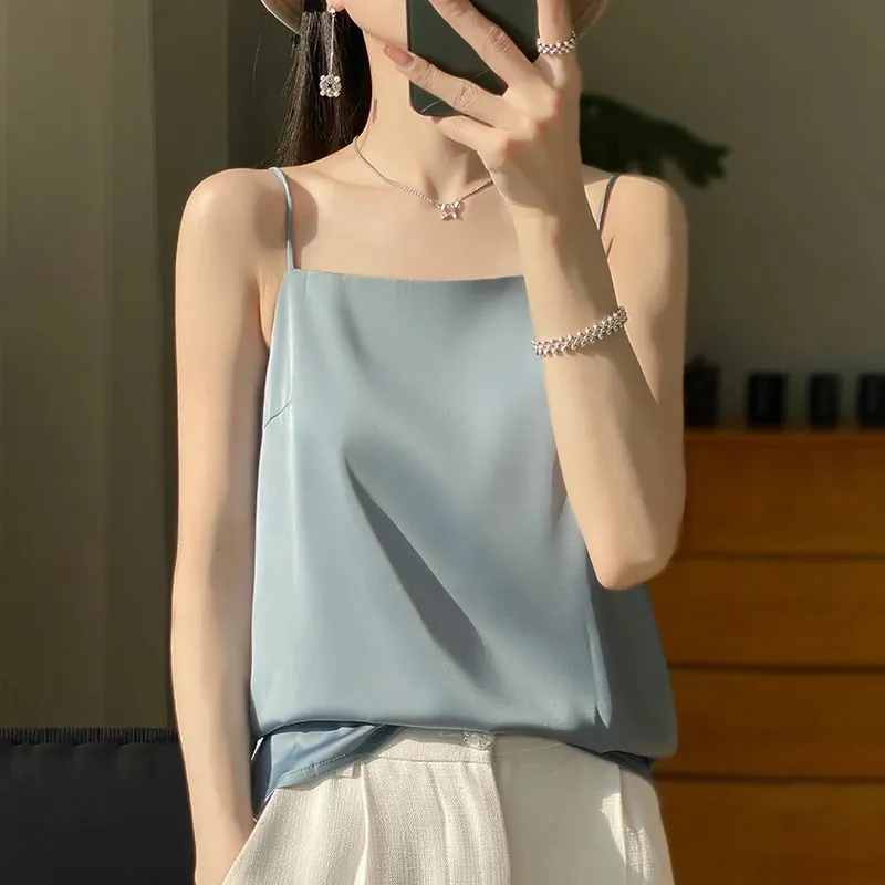 Ny is silke sexet satin rem dame forår/sommer vest ensfarvet ærmeløs sexet komfortabel silke undertøj vest RW-D19