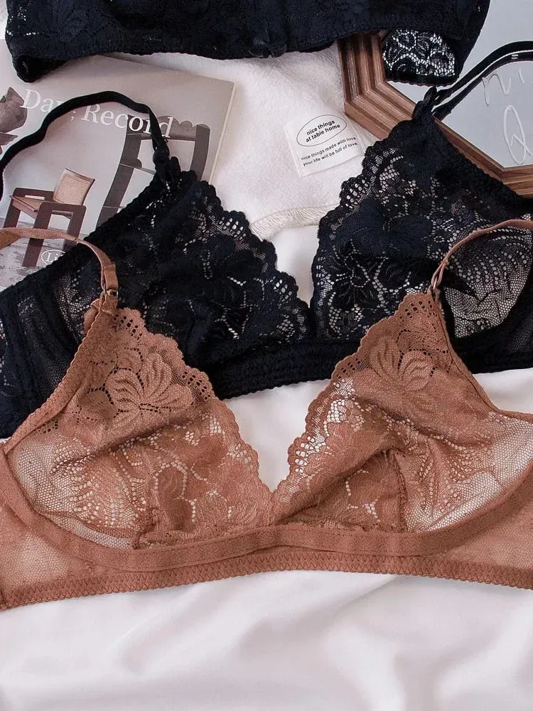 Sexy Black Lace Lingerie Set for Women Comfortable Wireless Bra & Panty Set Large Size
