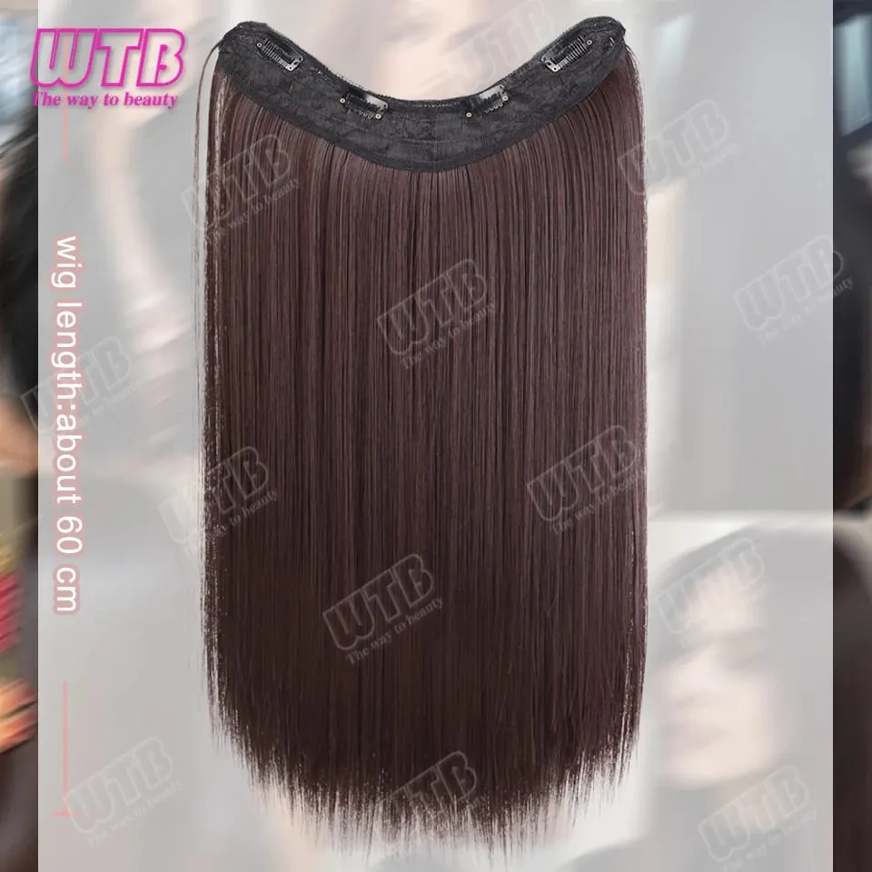 WTB Straight Hair Extensions Synthetic Wigs BB Clip Style V-Shaped Straight Hair Extensions Suitable for Women for Daily Wear