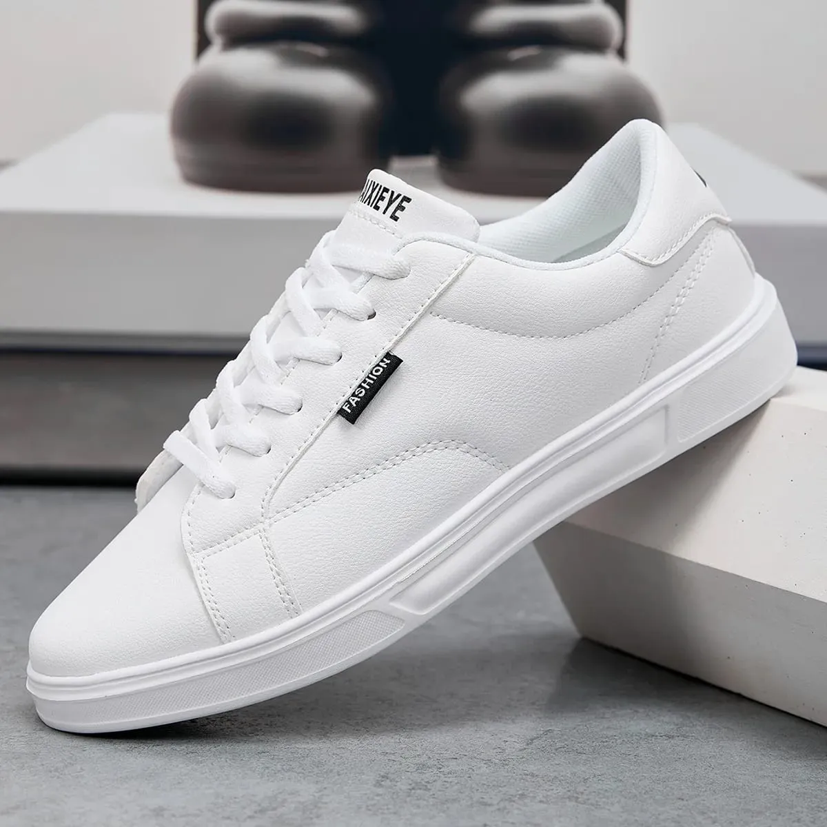 Män Skor Bekväma Fritidsskor För kvinnor Vitt läder Sneakers Lättvikt Promenad Platt Utomhus Sport Löpning Tennis Zapatillas — image 6